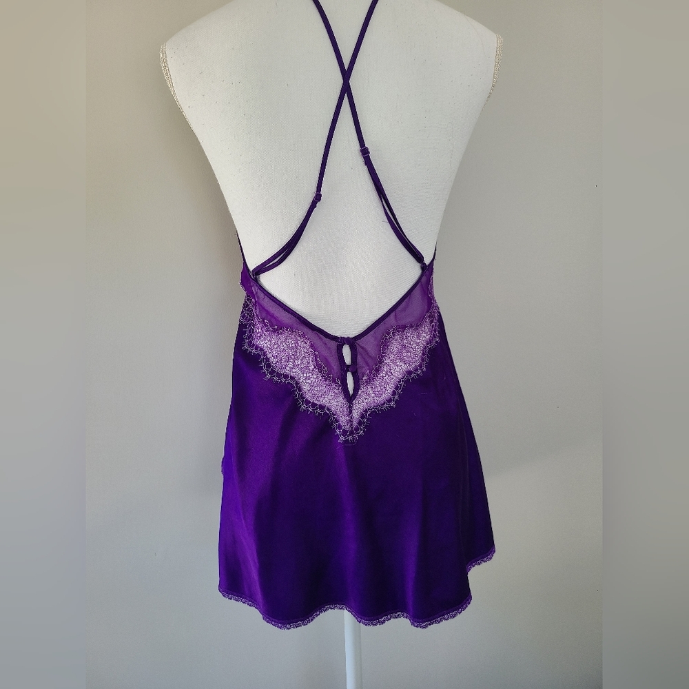 Elegant Purple Lace Trim Nightgown With Coverup - Picture 2 of 7